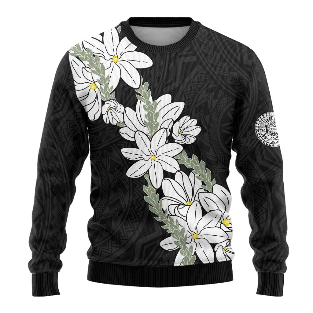 Ia Orana Tahiti Tiare Ugly Christmas Sweater Black Lei - Polynesian Pride