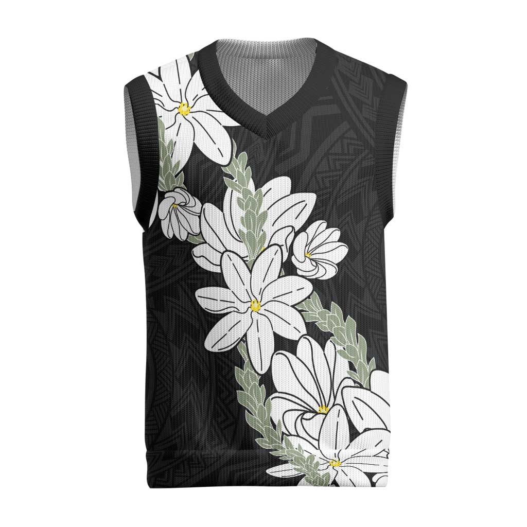 Ia Orana Tahiti Tiare Christmas Knitted V-Neck Vest Black Lei - Polynesian Pride