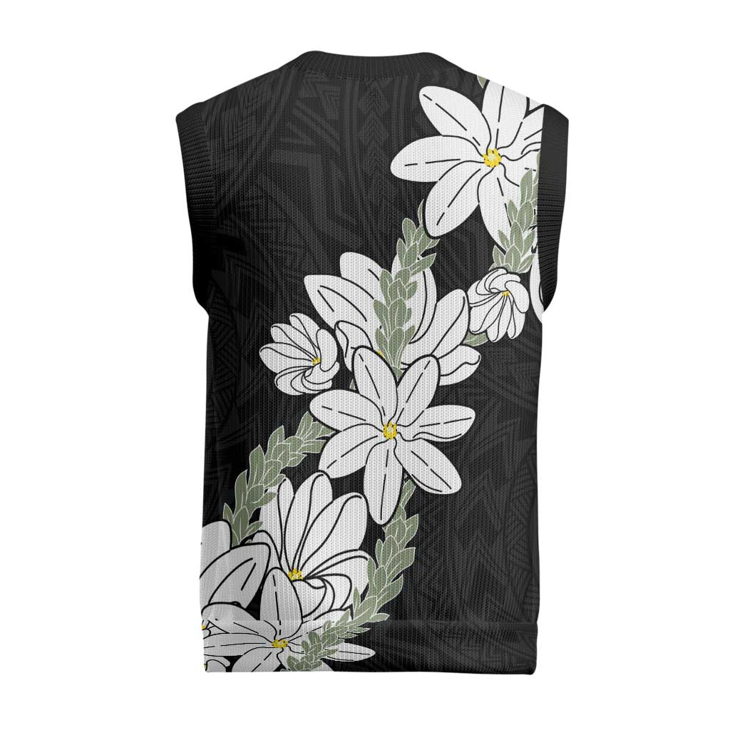 Ia Orana Tahiti Tiare Christmas Knitted V-Neck Vest Black Lei - Polynesian Pride