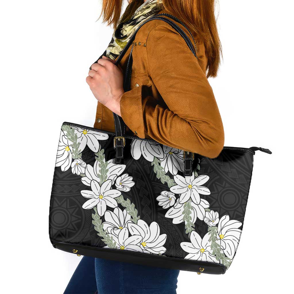 Ia Orana Tahiti Tiare Leather Tote Bag Black Lei - Polynesian Pride
