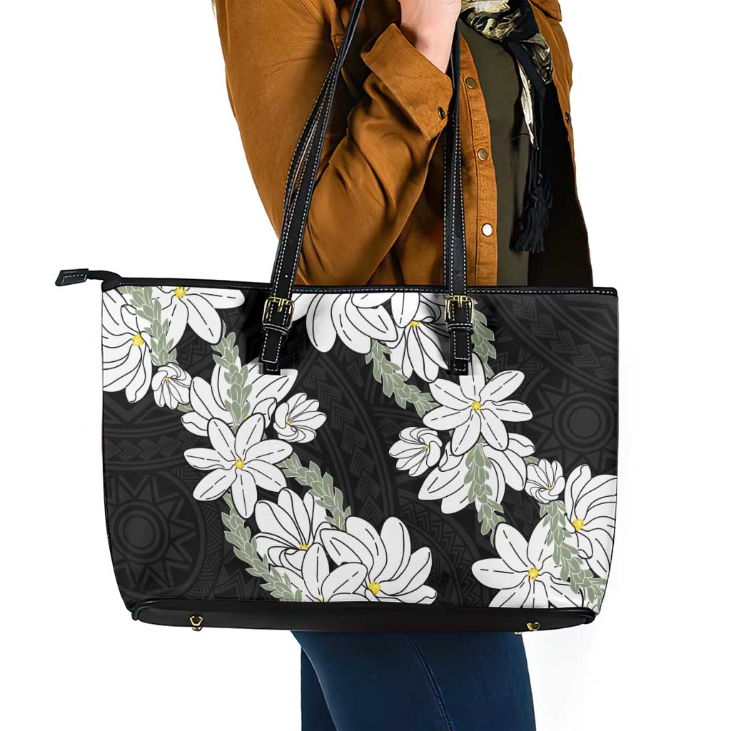 Ia Orana Tahiti Tiare Leather Tote Bag Black Lei - Polynesian Pride