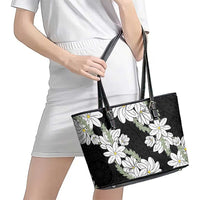 Ia Orana Tahiti Tiare Leather Tote Bag Black Lei - Polynesian Pride