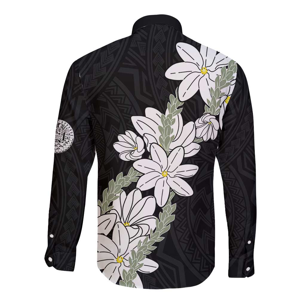 Ia Orana Tahiti Tiare Long Sleeve Button Shirt Black Lei - Polynesian Pride