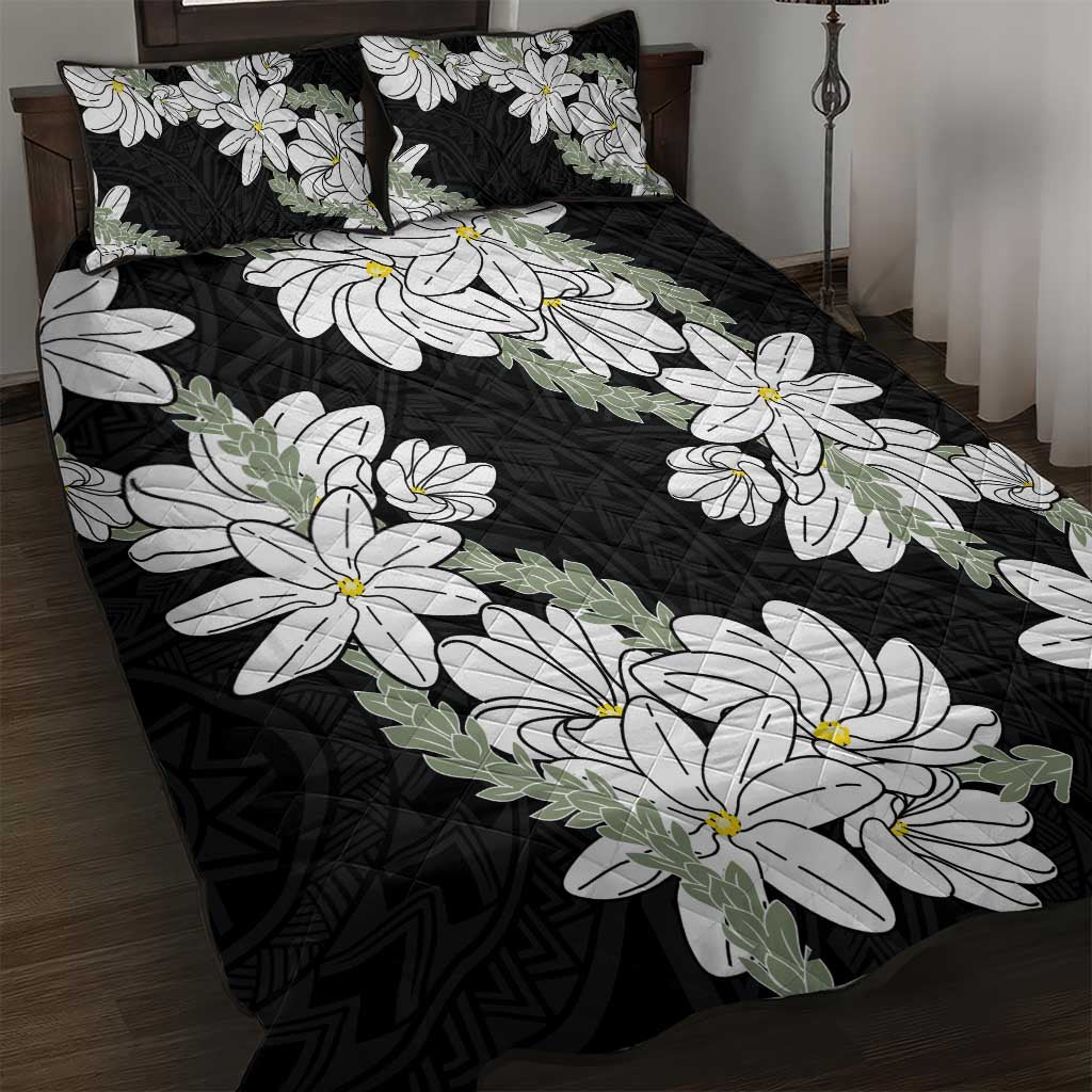 Ia Orana Tahiti Tiare Quilt Bed Set Black Lei - Polynesian Pride