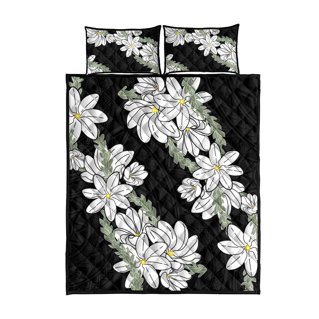 Ia Orana Tahiti Tiare Quilt Bed Set Black Lei - Polynesian Pride