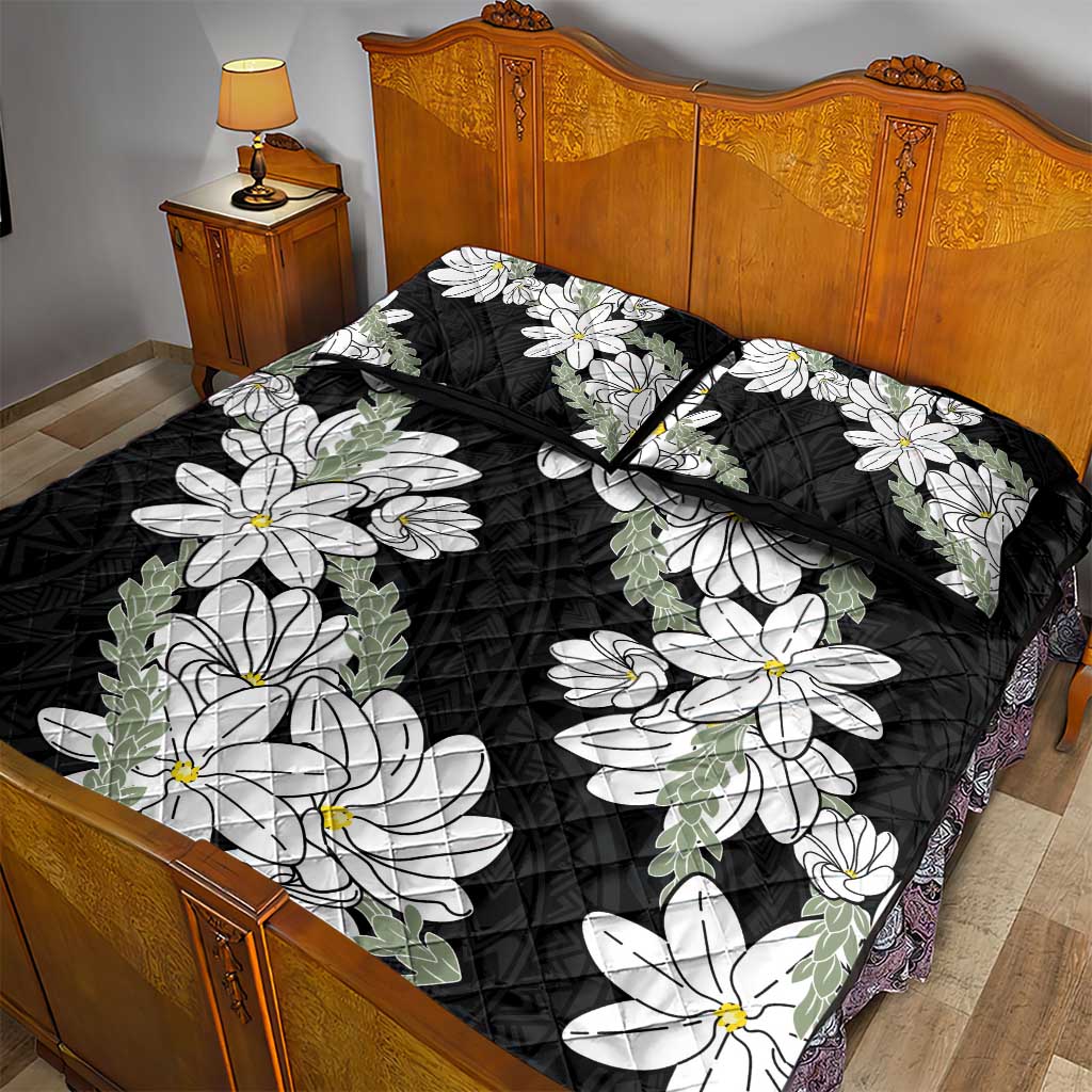 Ia Orana Tahiti Tiare Quilt Bed Set Black Lei - Polynesian Pride