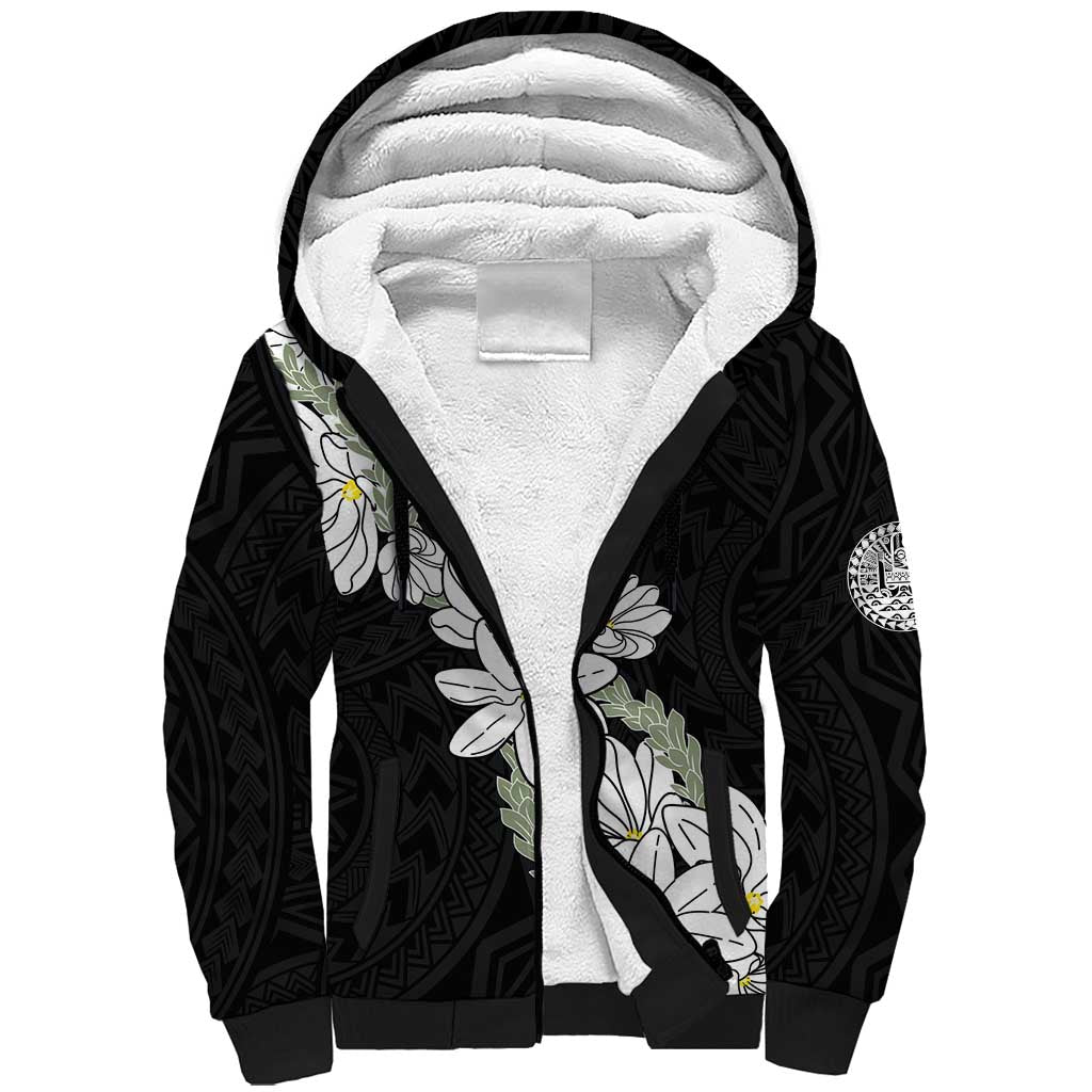 Ia Orana Tahiti Tiare Sherpa Hoodie Black Lei - Polynesian Pride