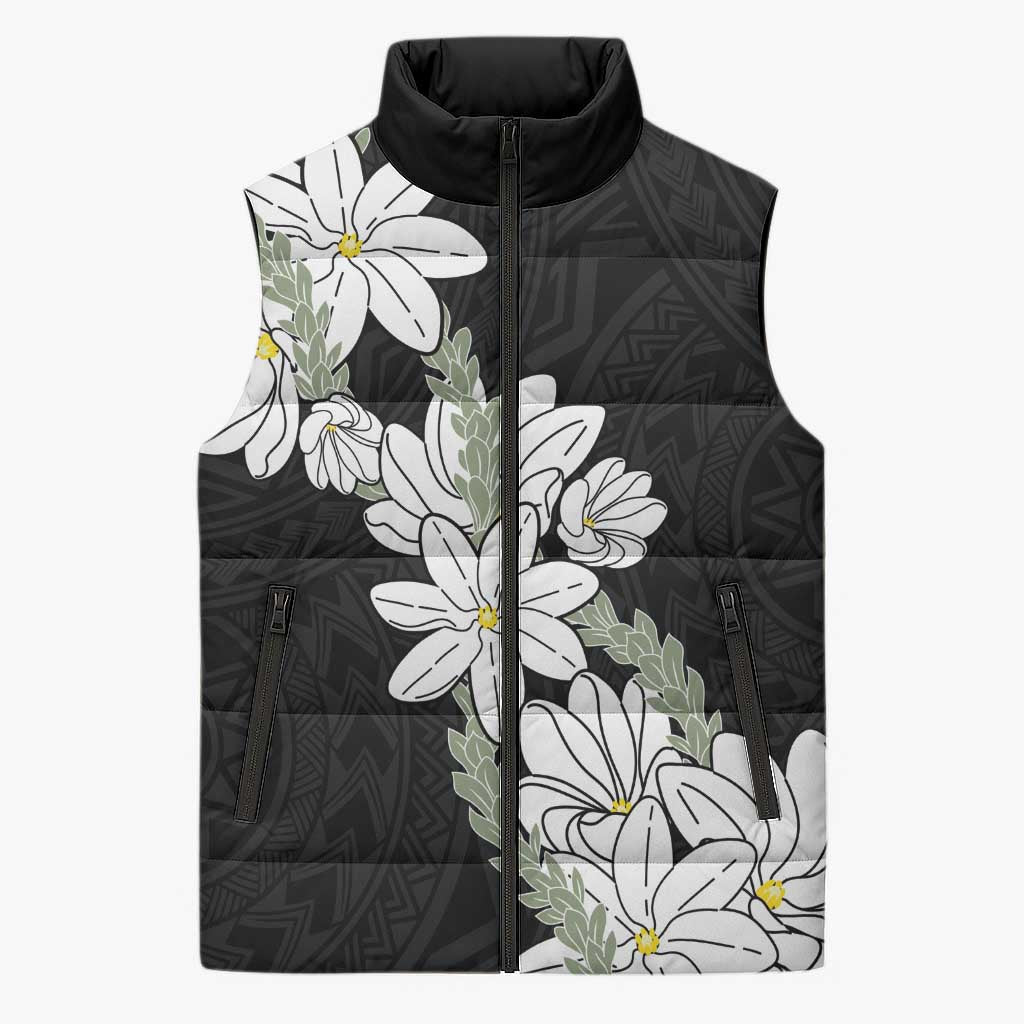 Ia Orana Tahiti Tiare Sleeveless Puffer Jacket Black Lei - Polynesian Pride