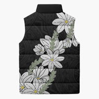 Ia Orana Tahiti Tiare Sleeveless Puffer Jacket Black Lei - Polynesian Pride