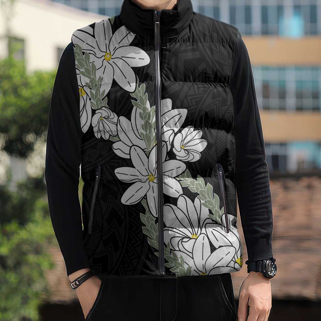Ia Orana Tahiti Tiare Sleeveless Puffer Jacket Black Lei - Polynesian Pride