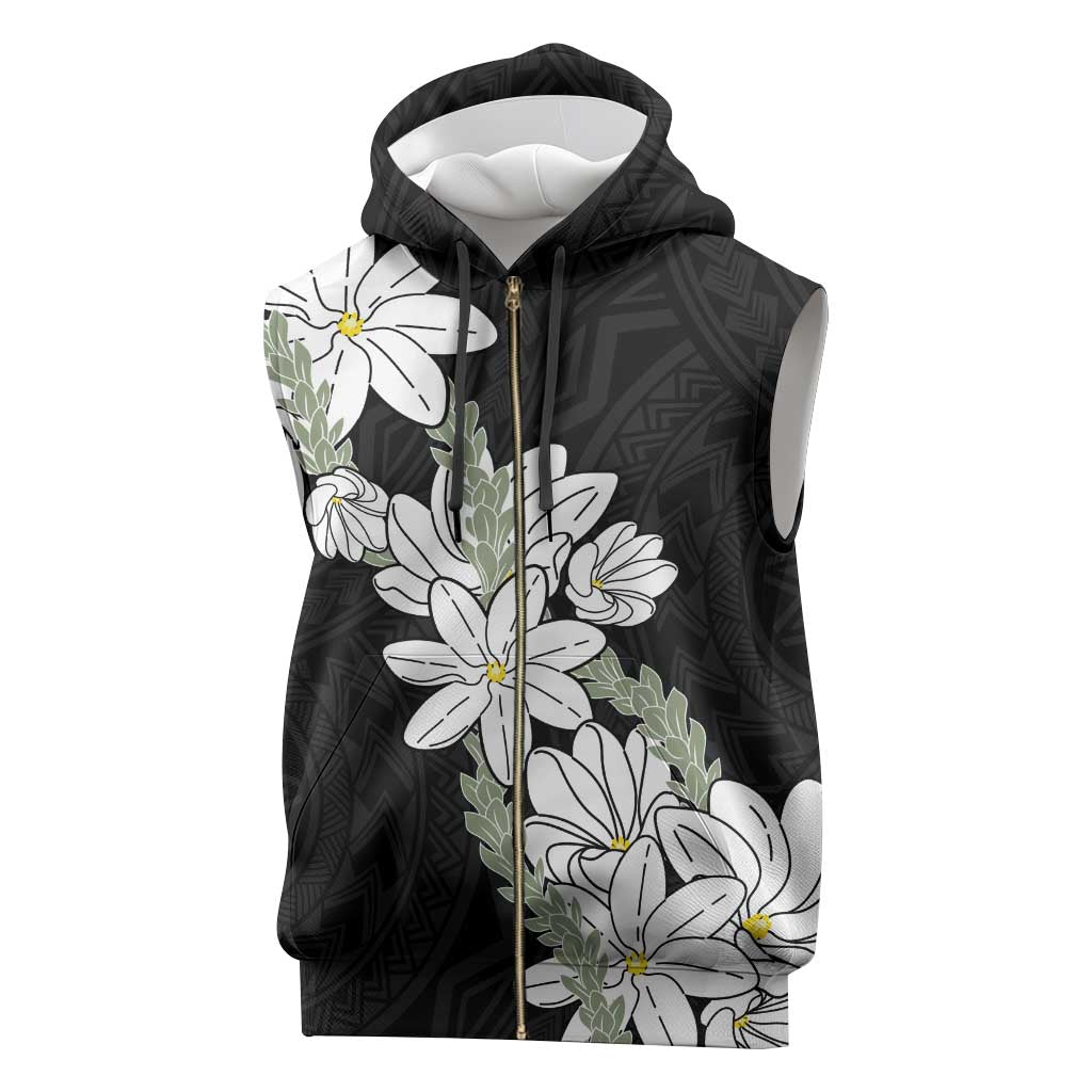 Ia Orana Tahiti Tiare Sleeveless Zip Hoodie Black Lei - Polynesian Pride