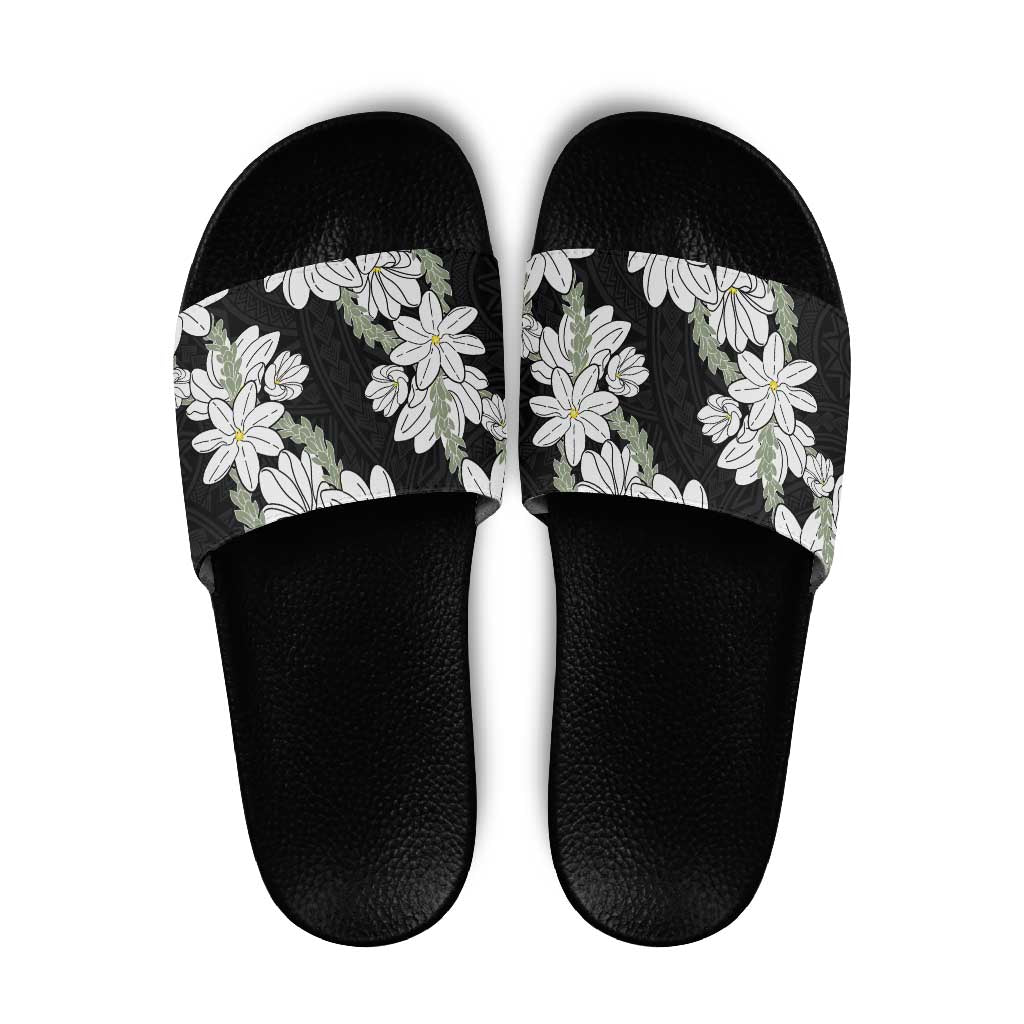 Ia Orana Tahiti Tiare Slide Sandals Black Lei - Polynesian Pride