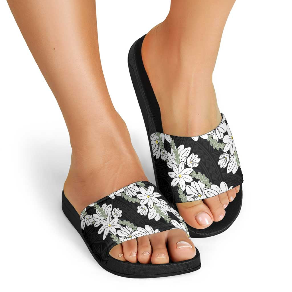 Ia Orana Tahiti Tiare Slide Sandals Black Lei - Polynesian Pride