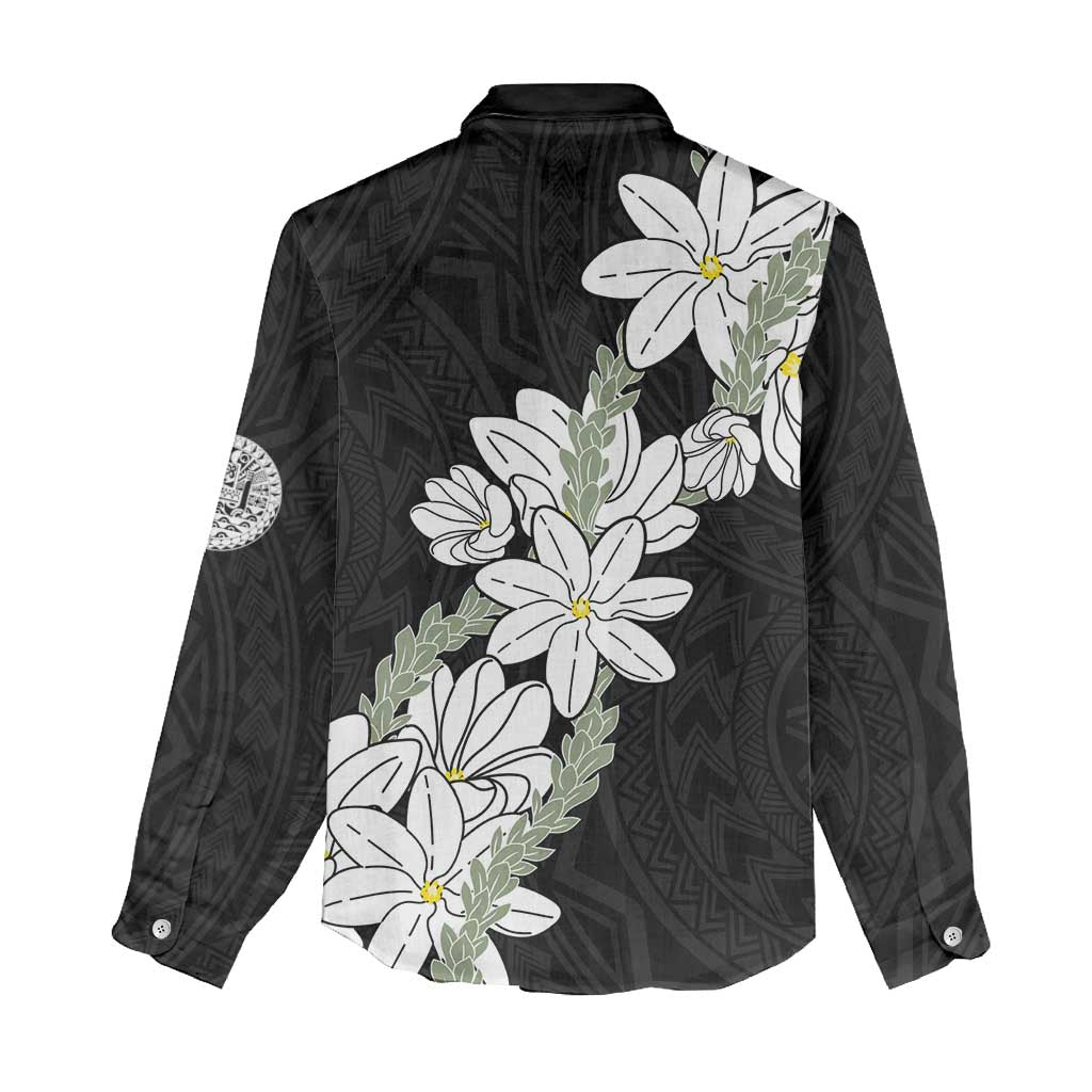 Ia Orana Tahiti Tiare Women Casual Shirt Black Lei - Polynesian Pride