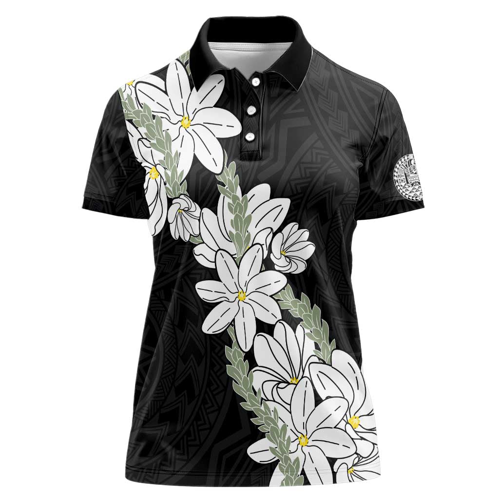 Ia Orana Tahiti Tiare Women Polo Shirt Black Lei - Polynesian Pride