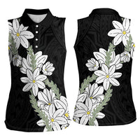 Ia Orana Tahiti Tiare Women Sleeveless Polo Shirt Black Lei - Polynesian Pride