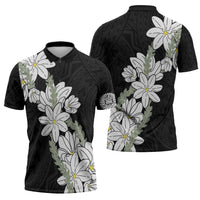 Ia Orana Tahiti Tiare Zipper Polo Shirt Black Lei - Polynesian Pride