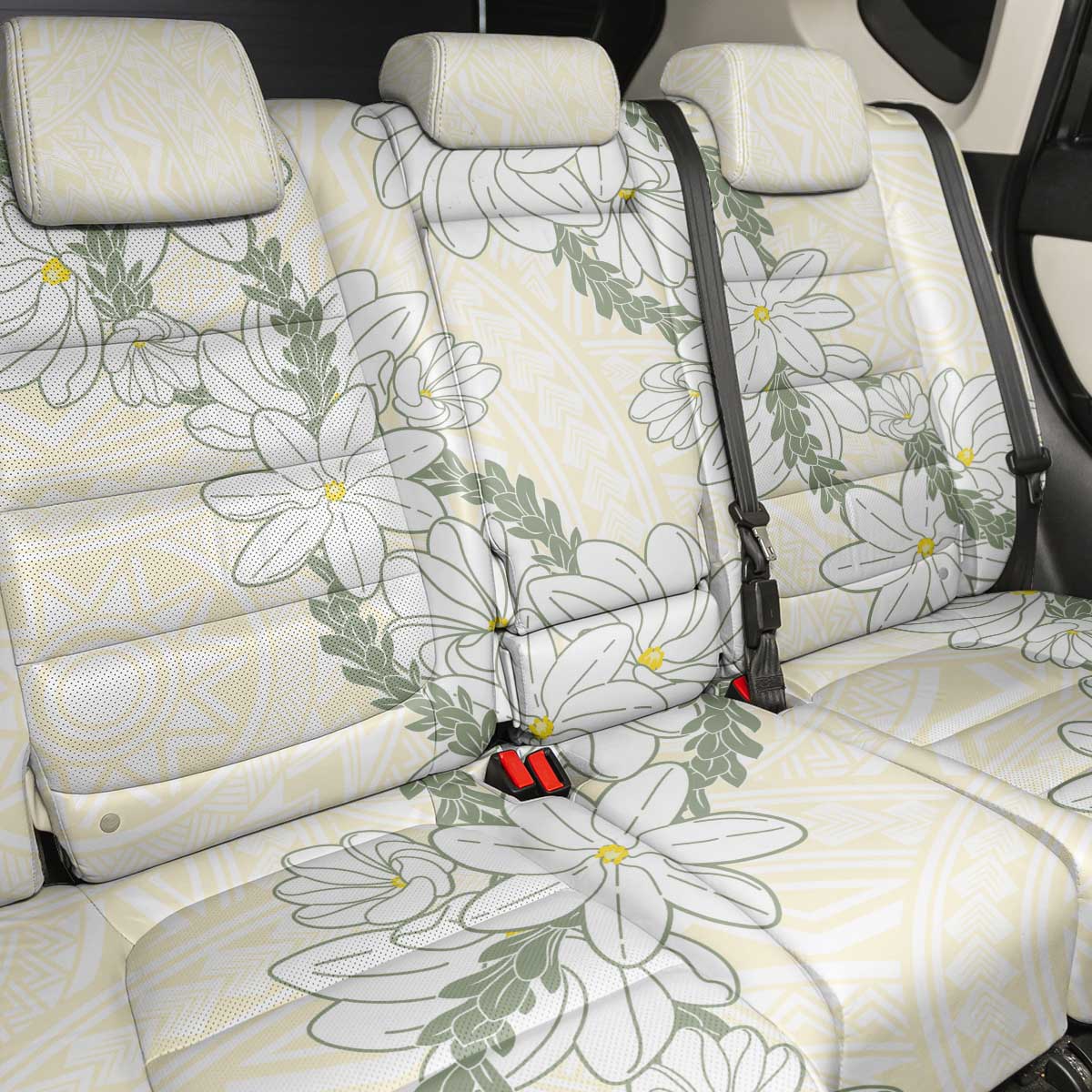 Ia Orana Tahiti Tiare Back Car Seat Cover Lemon Yellow Lei - Polynesian Pride