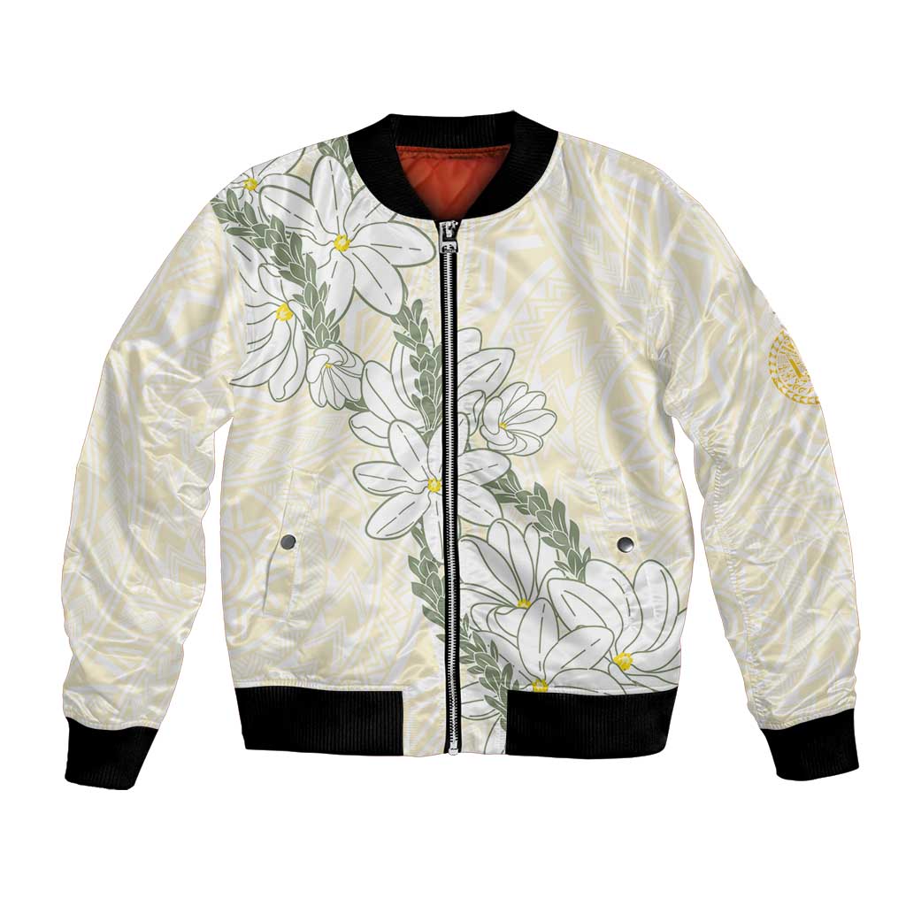 Ia Orana Tahiti Tiare Bomber Jacket Lemon Yellow Lei - Polynesian Pride