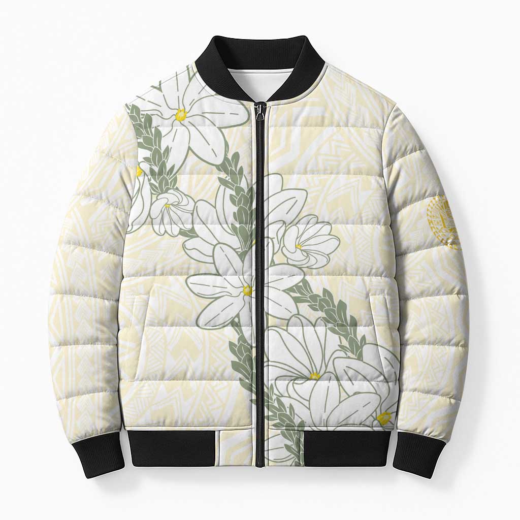 Ia Orana Tahiti Tiare Bomber Puffer Jacket Lemon Yellow Lei - Polynesian Pride
