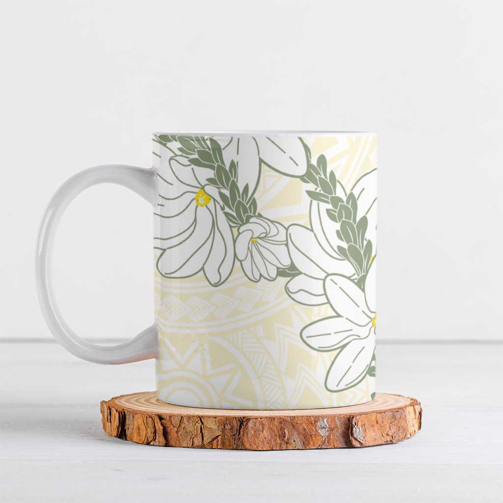 Ia Orana Tahiti Tiare Ceramic Mug Lemon Yellow Lei - Polynesian Pride