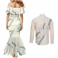 Ia Orana Tahiti Tiare Couples Matching Mermaid Dress and Long Sleeve Button Shirt Lemon Yellow Lei - Polynesian Pride