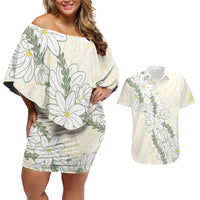 Ia Orana Tahiti Tiare Couples Matching Off Shoulder Short Dress and Hawaiian Shirt Lemon Yellow Lei - Polynesian Pride