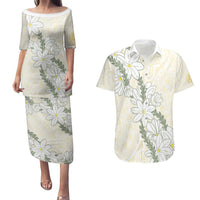 Ia Orana Tahiti Tiare Couples Matching Puletasi and Hawaiian Shirt Lemon Yellow Lei - Polynesian Pride