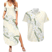 Ia Orana Tahiti Tiare Couples Matching Summer Maxi Dress and Hawaiian Shirt Lemon Yellow Lei - Polynesian Pride
