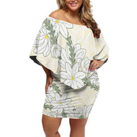 Ia Orana Tahiti Tiare Family Matching Off Shoulder Short Dress and Hawaiian Shirt Lemon Yellow Lei - Polynesian Pride
