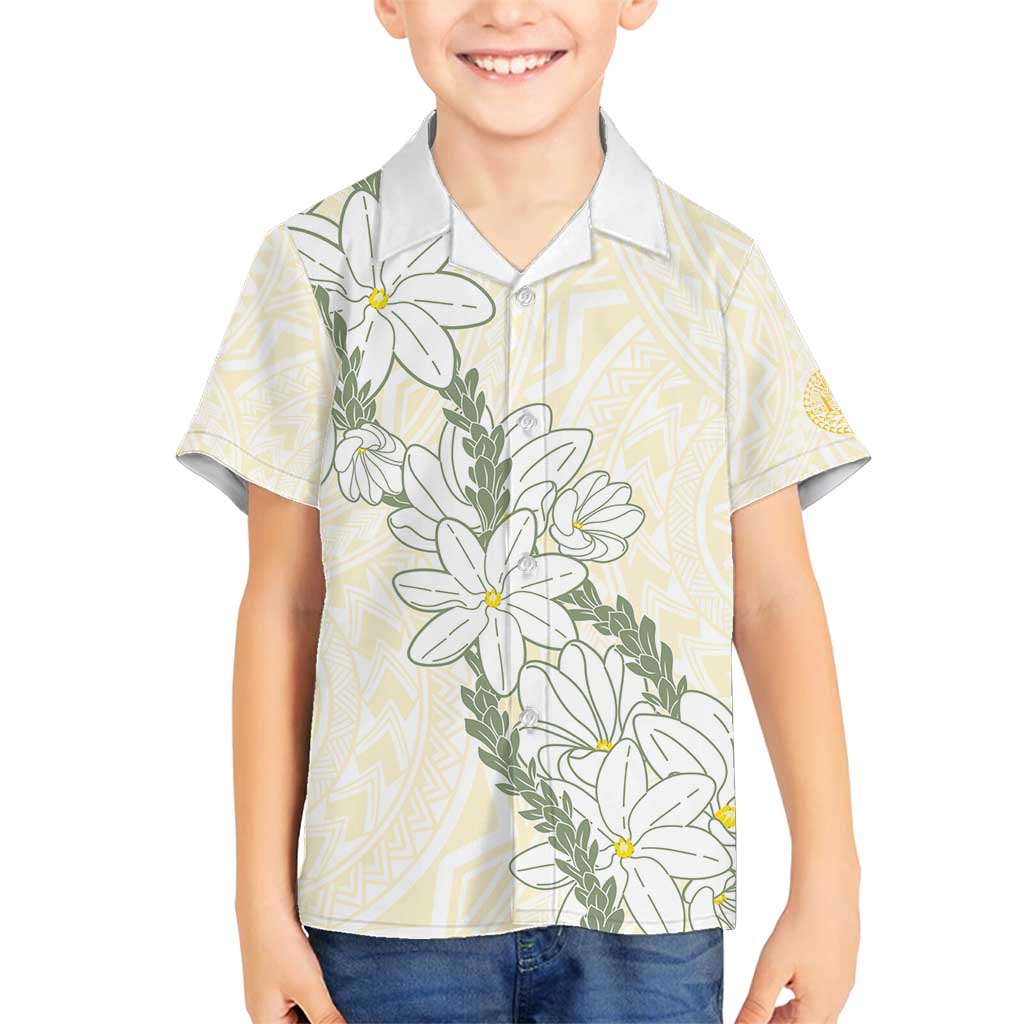 Ia Orana Tahiti Tiare Family Matching Puletasi and Hawaiian Shirt Lemon Yellow Lei - Polynesian Pride