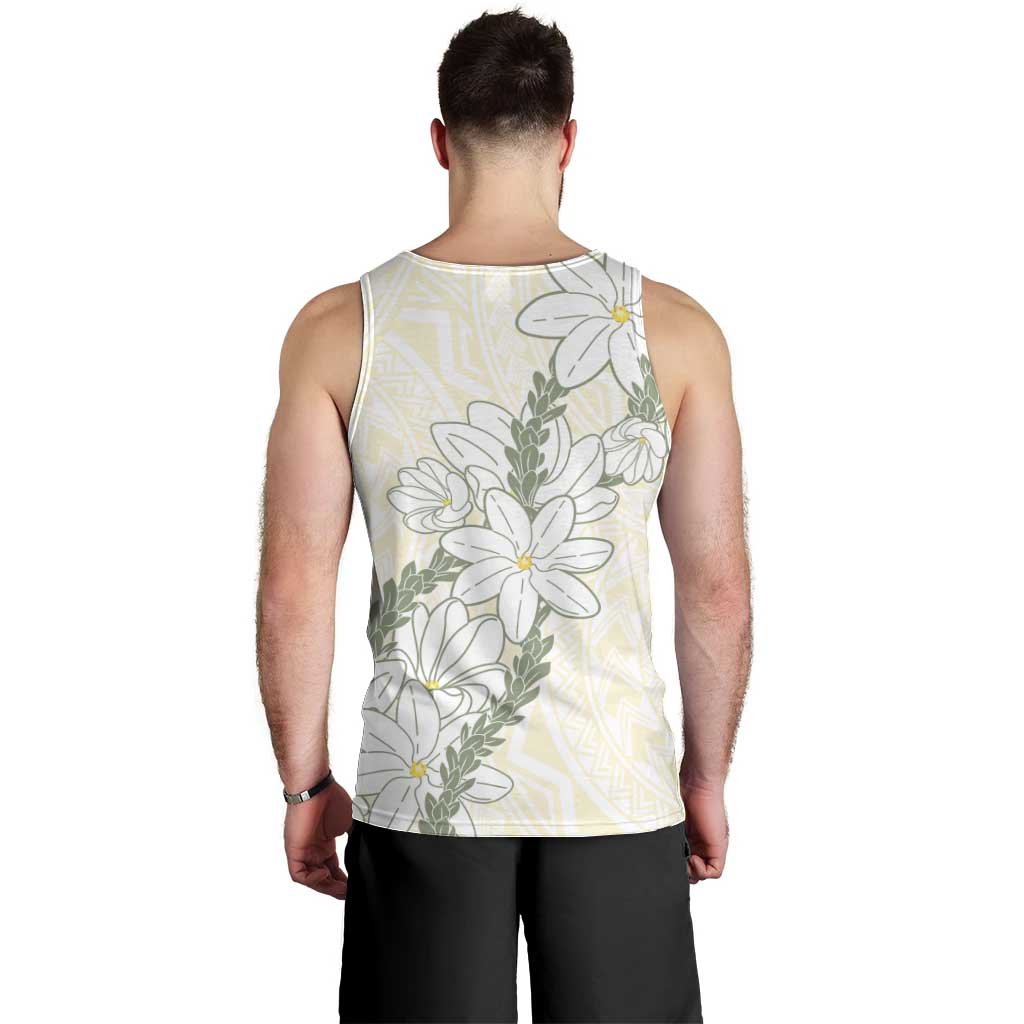 Ia Orana Tahiti Tiare Men Tank Top Lemon Yellow Lei - Polynesian Pride