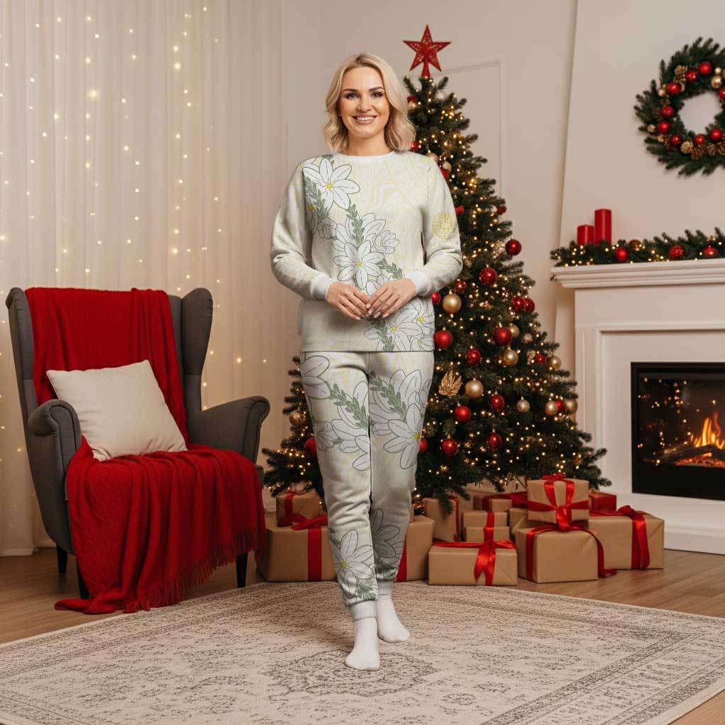 Ia Orana Tahiti Tiare Christmas Pajama Set Lemon Yellow Lei - Polynesian Pride