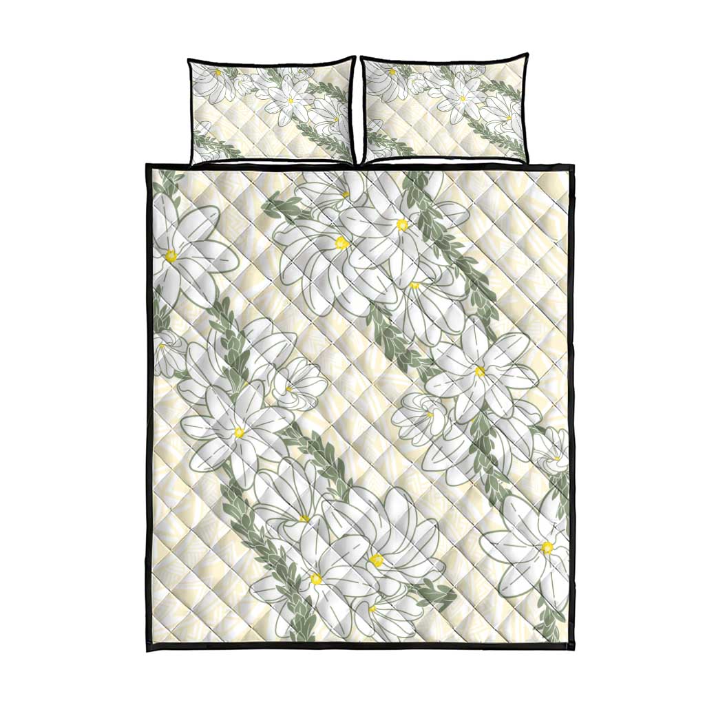 Ia Orana Tahiti Tiare Quilt Bed Set Lemon Yellow Lei - Polynesian Pride