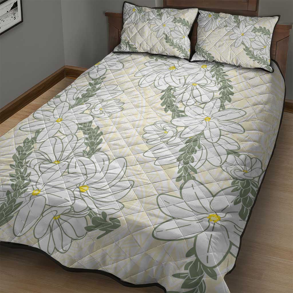 Ia Orana Tahiti Tiare Quilt Bed Set Lemon Yellow Lei - Polynesian Pride