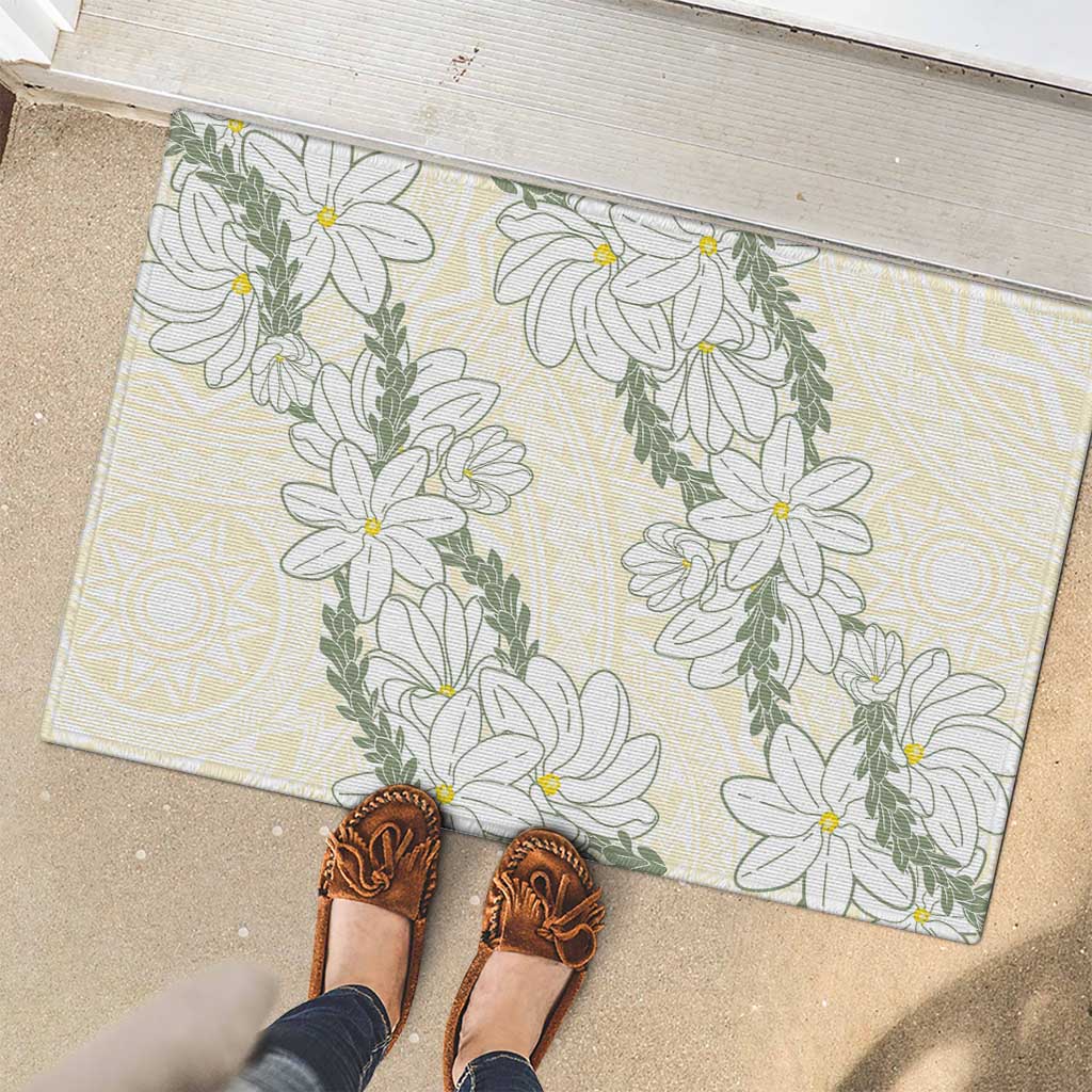 Ia Orana Tahiti Tiare Rubber Doormat Lemon Yellow Lei - Polynesian Pride