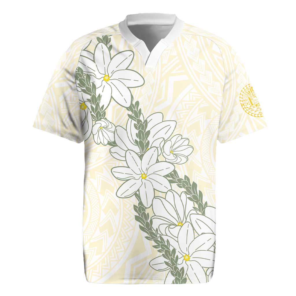Ia Orana Tahiti Tiare Rugby Jersey Lemon Yellow Lei - Polynesian Pride
