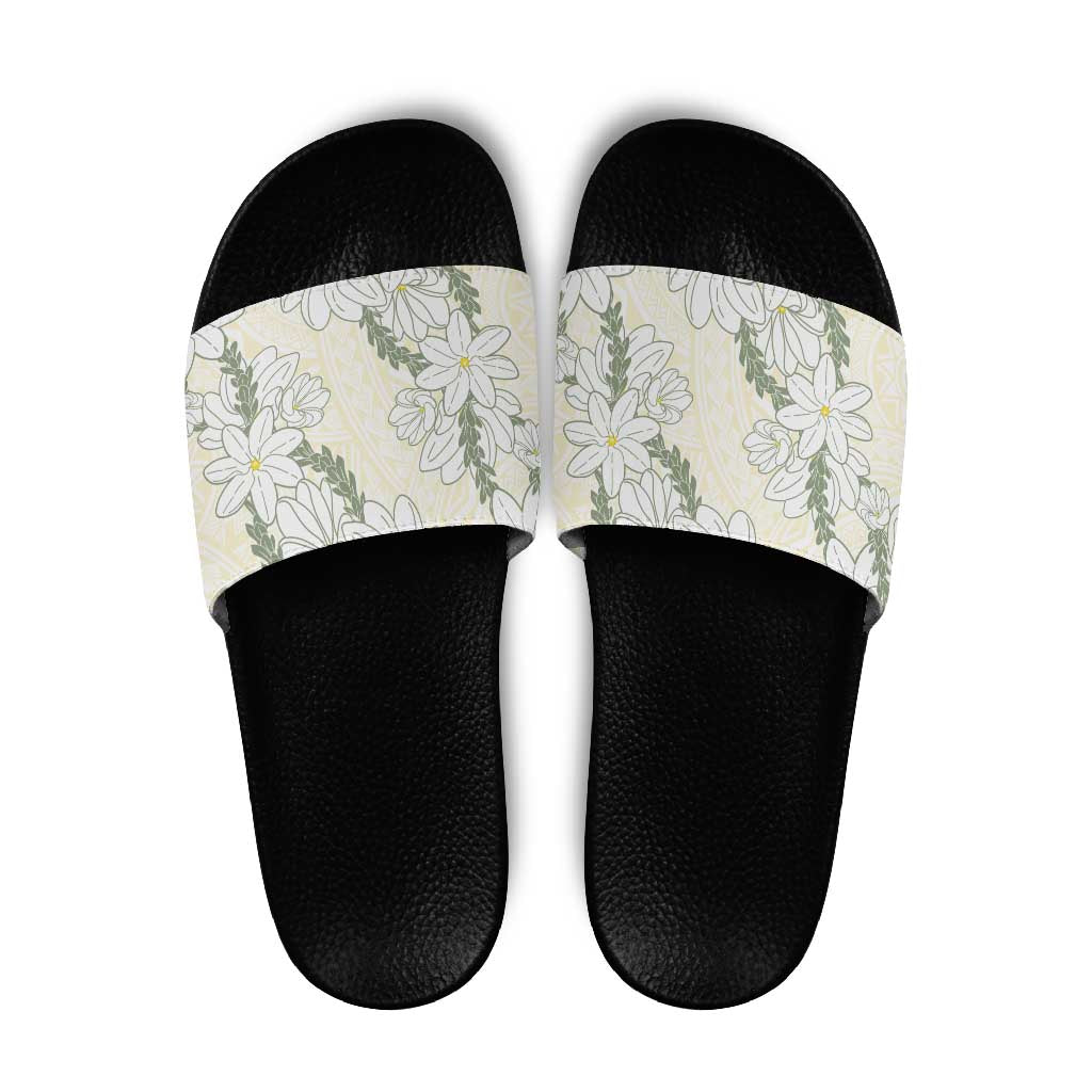 Ia Orana Tahiti Tiare Slide Sandals Lemon Yellow Lei - Polynesian Pride