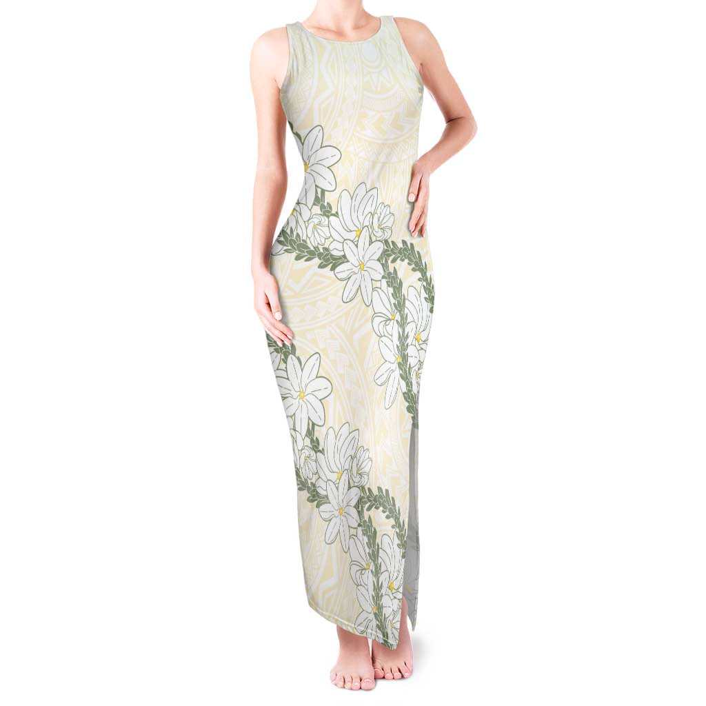 Ia Orana Tahiti Tiare Tank Maxi Dress Lemon Yellow Lei - Polynesian Pride