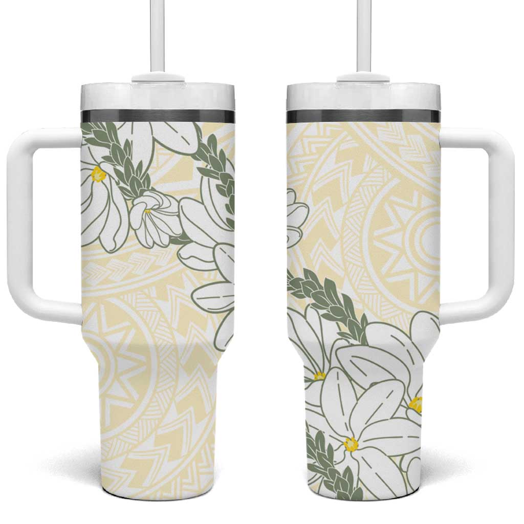 Ia Orana Tahiti Tiare Tumbler With Handle Lemon Yellow Lei - Polynesian Pride