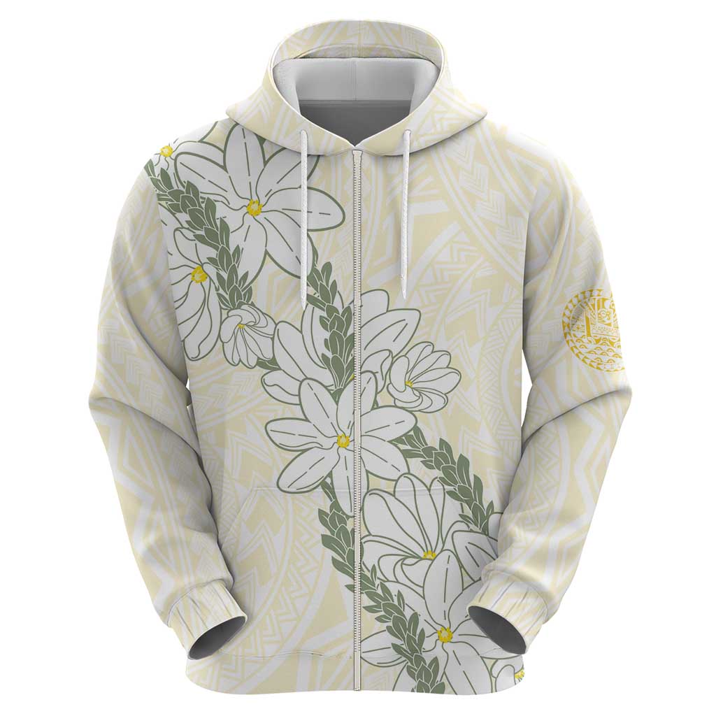 Ia Orana Tahiti Tiare Zip Hoodie Lemon Yellow Lei - Polynesian Pride