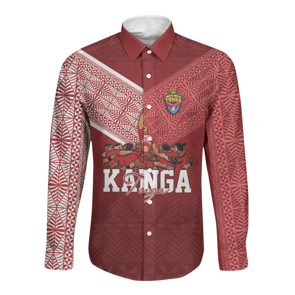 Mate Ma'a Tonga Custom Ngatu Long Sleeve Button Shirt Kainga - Sipi Tau LT7 Unisex Red - Polynesian Pride