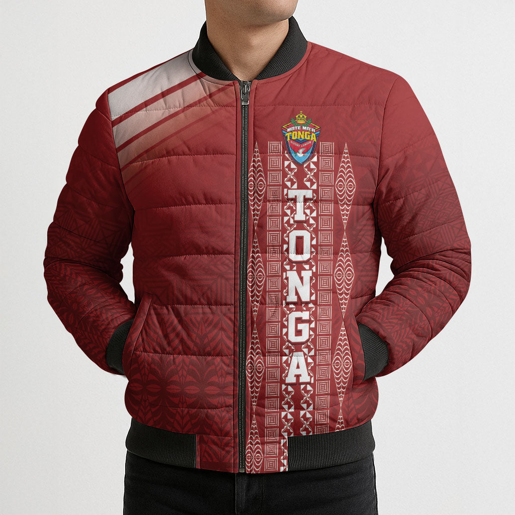 Mate Ma'a Tonga Custom Bomber Puffer Jacket Basic Ngatu Kupesi Motif LT7 - Polynesian Pride