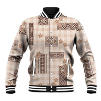 Hawaiian Quilt Tapa On Beige Palaka Motifs Baseball Jacket