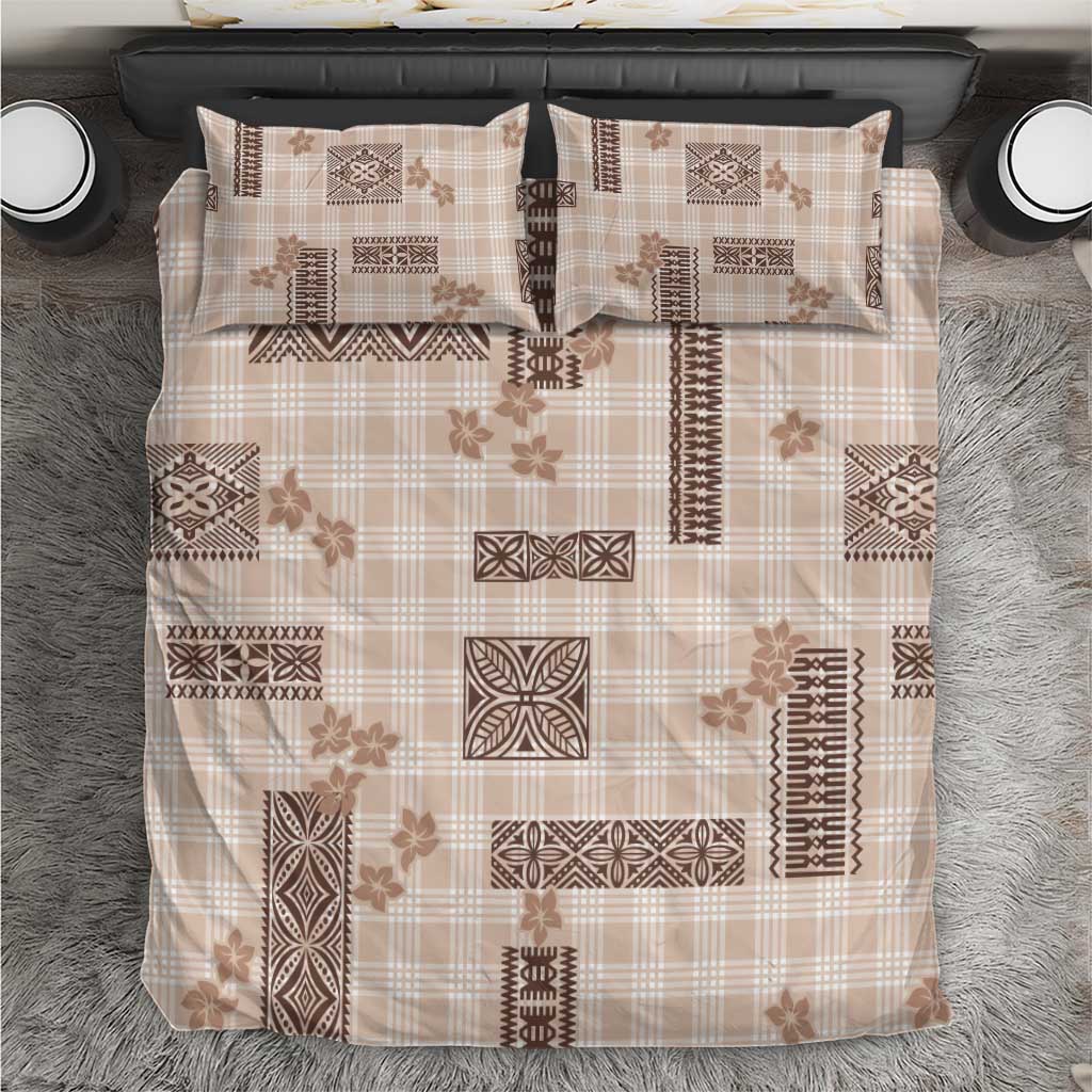 Hawaiian Quilt Tapa On Beige Palaka Motifs Bedding Set