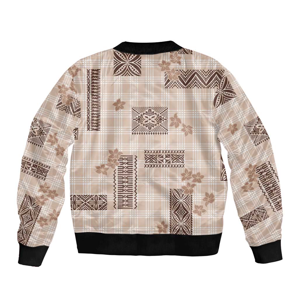 Hawaiian Quilt Tapa On Beige Palaka Motifs Bomber Jacket