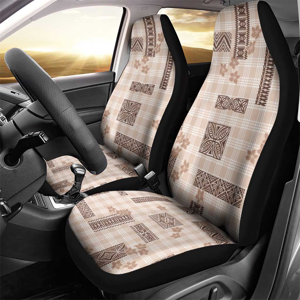 Hawaiian Quilt Tapa On Beige Palaka Motifs Car Seat Cover