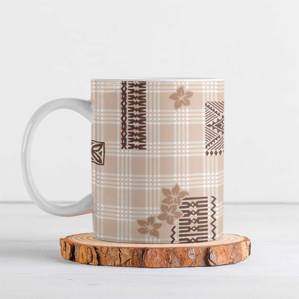 Hawaiian Quilt Tapa On Beige Palaka Motifs Ceramic Mug