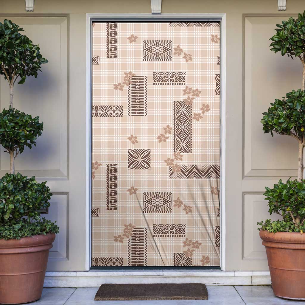Hawaiian Quilt Tapa On Beige Palaka Motifs Door Cover