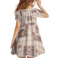 Hawaiian Quilt Tapa On Beige Palaka Motifs Family Matching Short Sleeve Bodycon Dress and Hawaiian Shirt LT7 - Polynesian Pride